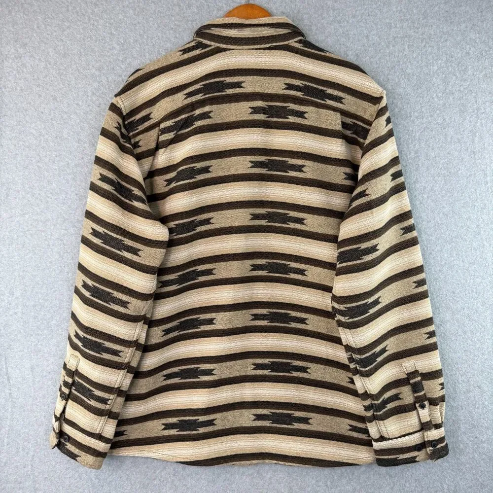 RVCA Blanket Long Sleeve Flannel Shirt in Khaki Geometric Aztec Stripped 2XL